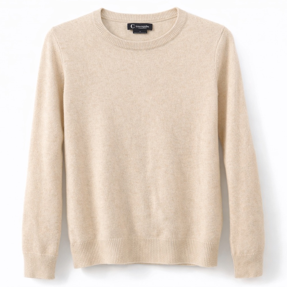 Ivory Beige Cashmere Crewneck Sweater – Size Medium ✨